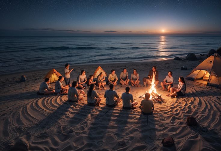 Students enjoying bonfire